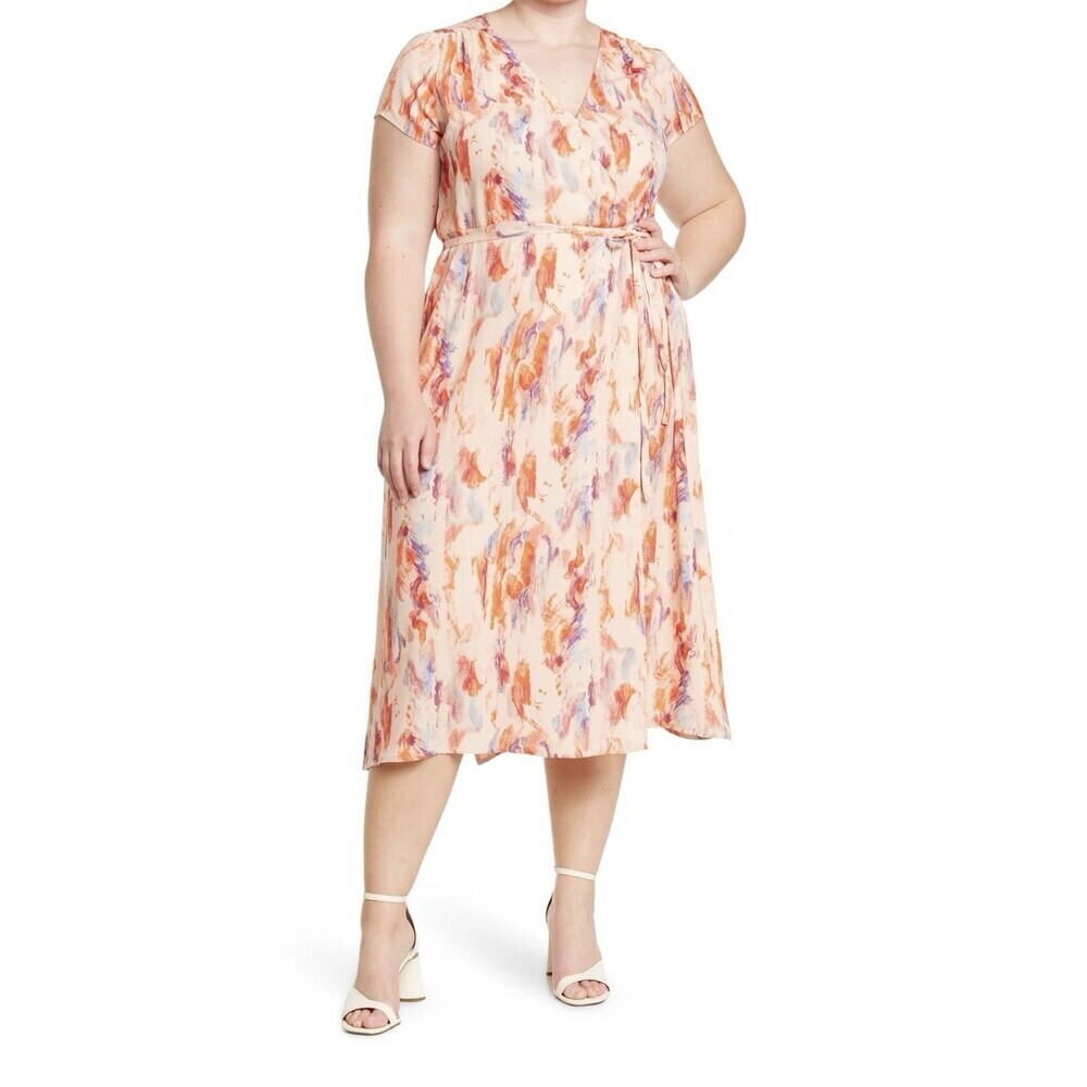 Halogen Size 1/Large Multicolor True Wrap Midi Dress